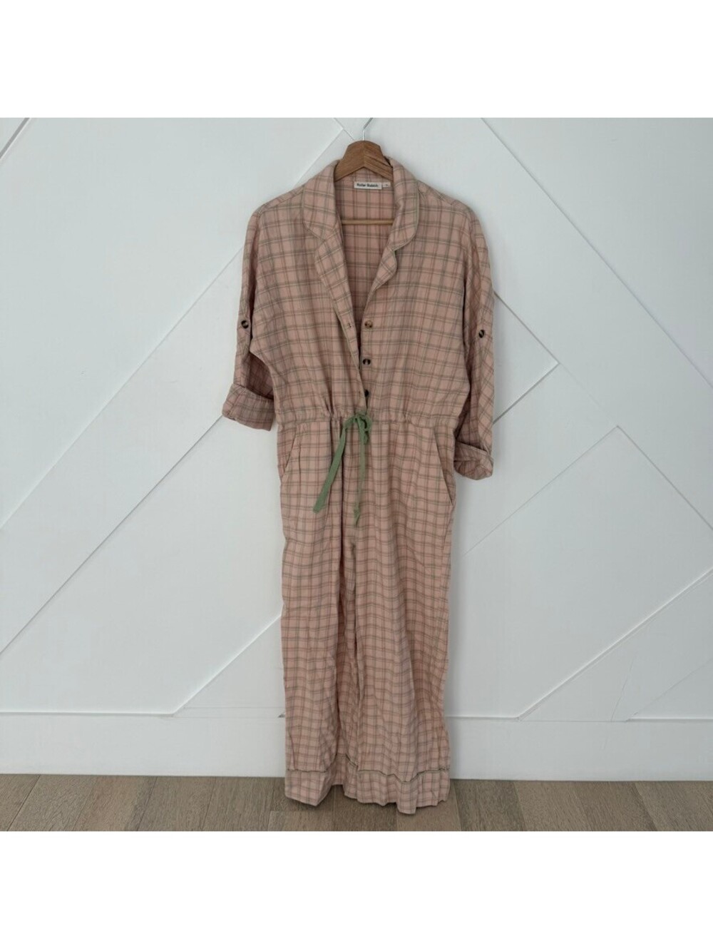 Roller Rabbit Pink and Green Plaid Jumpsuit Drawstring Waist, Size M